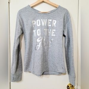 Xersion sizeXL16reg Gray Sweater w/ Power To The Girl in Silver Printed on Front